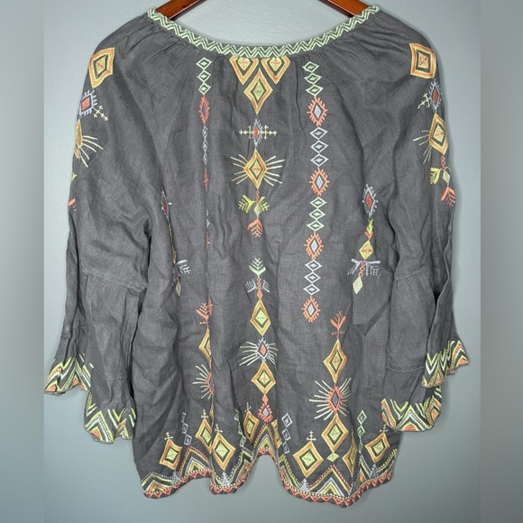 Johnny Was Cerise Tiered Sleeve Linen Peasant Top | Size Medium - Picture 5 of 7